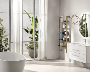 Mobile da Bagno sospeso Caspio laccato opaco Bianco con lavabo in ceramica di Bluelife