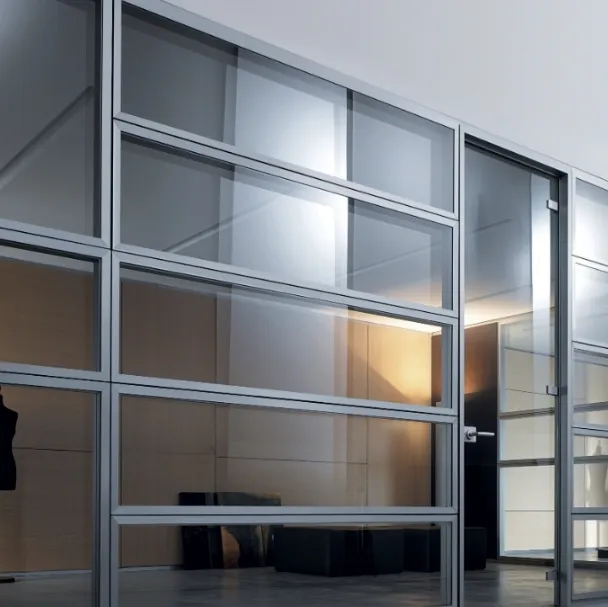 Parete divisoria Habitat 100 in doppio vetro con profili in alluminio di Della Rovere