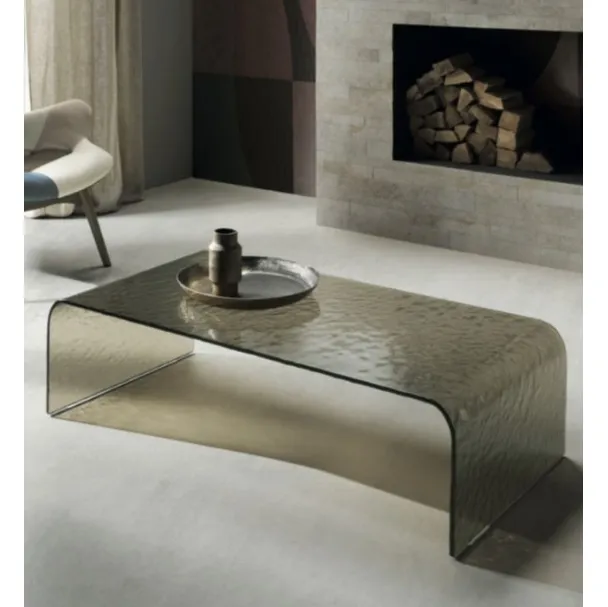 Tavolino Giano in vetro temperato curvato effetto martellato di Capodarte