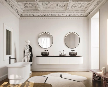 Mobile da Bagno sospeso Almond 04 in laccato Bianco e Marmo di Arbi
