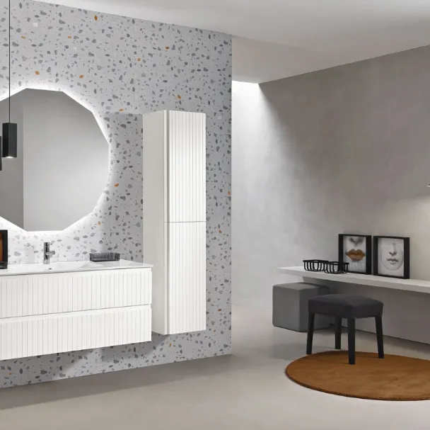 Mobile da Bagno sospeso Artico laccato Bianco opaco con lavabo in mineralmarmo di Bluelife