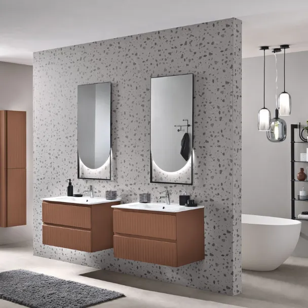 Mobile da Bagno sospeso Artico laccato Ruggine con lavabo in mineralmarmo di Bluelife