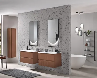 Mobile da Bagno sospeso Artico laccato Ruggine con lavabo in mineralmarmo di Bluelife