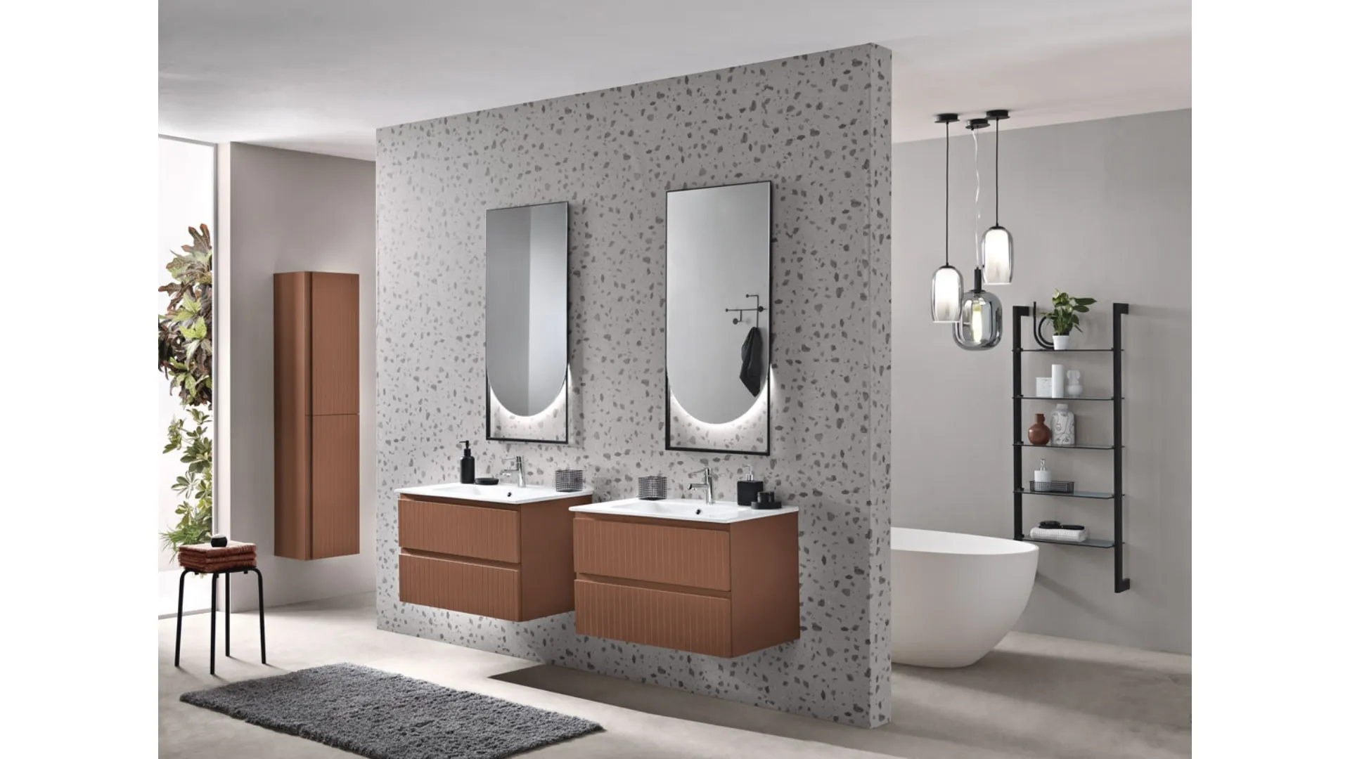 Mobile da Bagno sospeso Artico laccato Ruggine con lavabo in mineralmarmo di Bluelife