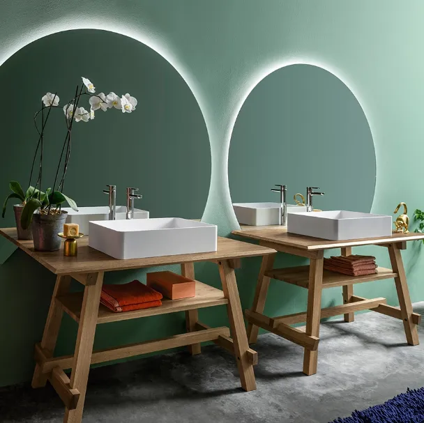 Mobile da Bagno a terra Composizione B02 in legno massello di Rovere di Devina Nais