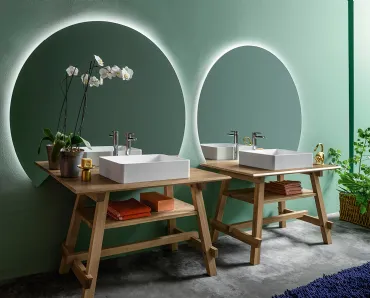 Mobile da Bagno a terra Composizione B02 in legno massello di Rovere di Devina Nais