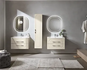 Mobile da Bagno sospeso Caspio laccato opaco Avorio con lavabo in ceramica di Bluelife