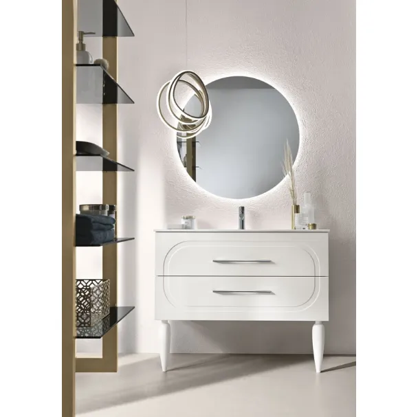 Mobile da Bagno con piedi Caspio laccato opaco Bianco con lavabo in ceramica di Bluelife