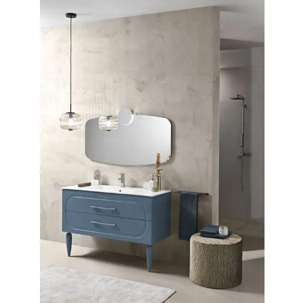 Mobile da Bagno con piedi Caspio laccato Blu con lavabo in mineralmarmo di Bluelife