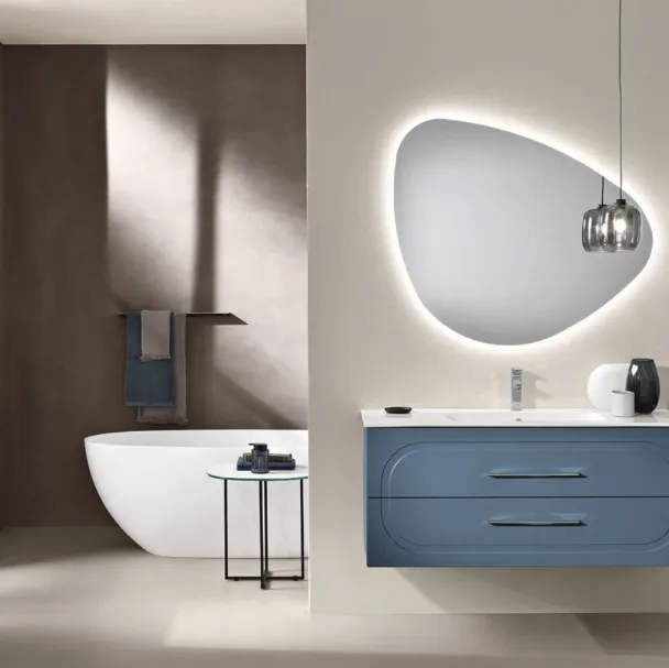 Mobile da Bagno sospeso Caspio laccato Blu con lavabo in Mineralmarmo di Bluelife