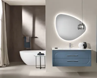 Mobile da Bagno sospeso Caspio laccato Blu con lavabo in Mineralmarmo di Bluelife