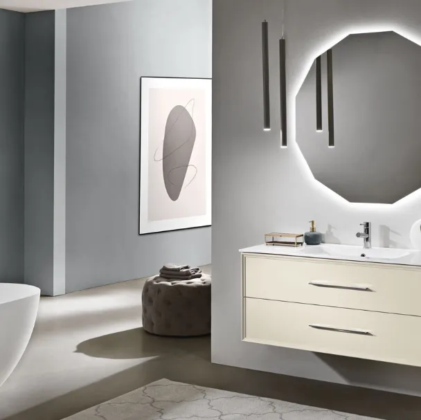 Mobile da Bagno sospeso Classic laccato opaco Avorio con lavabo in mineralmarmo di Bluelife