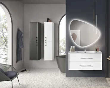 Mobile da Bagno sospeso Classic laccato Bianco con colonne laccate Bianco e Antracite di Bluelife