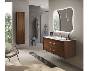 Mobile da Bagno sospeso Classic finitura Noce chiaro con maniglia brunita di Bluelife