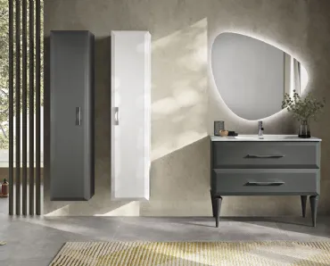 Mobile da Bagno con piedi Cleide laccato opaco Antracite con colonne laccate opache Antracite e Bianco di Bluelife
