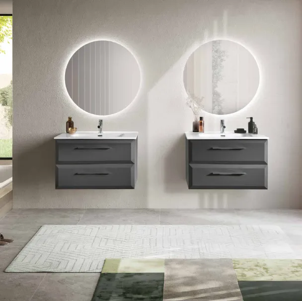 Mobile da Bagno sospeso Cleide Antracite con lavabo in ceramica di Bluelife