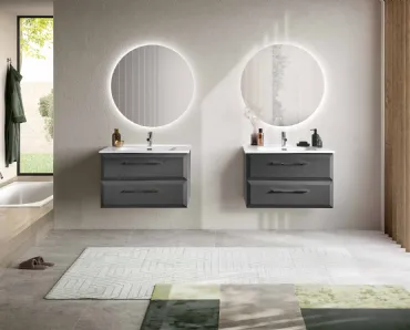 Mobile da Bagno sospeso Cleide Antracite con lavabo in ceramica di Bluelife