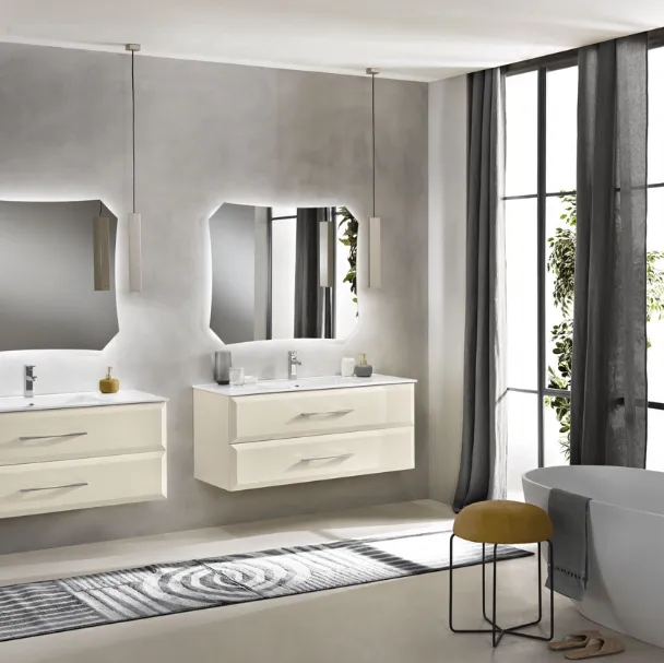 Mobile da Bagno sospeso Cleide laccato opaco Avorio con lavabo in mineralmarmo di Bluelife