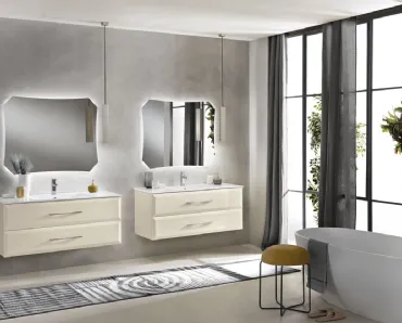 Mobile da Bagno sospeso Cleide laccato opaco Avorio con lavabo in mineralmarmo di Bluelife