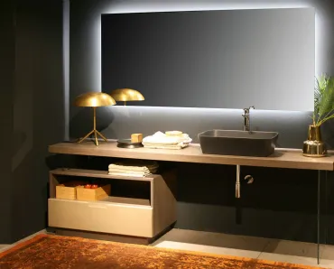 Mobile da Bagno sospeso Composizione B08 in Rovere massello di Devina Nais