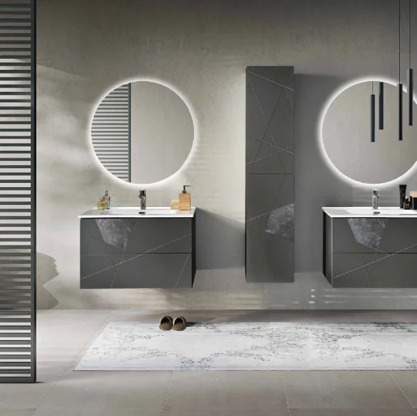 Mobile da Bagno sospeso Crizia laccato opaco Antracite con inserto in laminam Marmo Nero di Bluelife