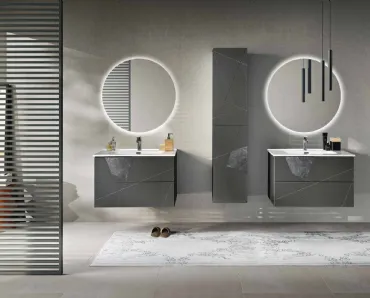 Mobile da Bagno sospeso Crizia laccato opaco Antracite con inserto in laminam Marmo Nero di Bluelife