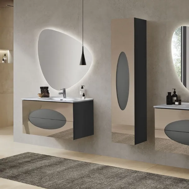 Mobile da Bagno sospeso Lia in laccato Antracite con inserti in Specchio Bronzo di Bluelife