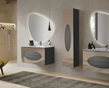 Mobile da Bagno sospeso Lia in laccato Antracite con inserti in Specchio Bronzo di Bluelife