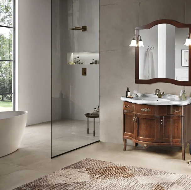 Mobile da Bagno classico a terra London 3 ante in Noce con lavabo in ceramica di Bluelife