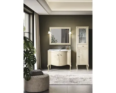 Mobile da Bagno Martina in legno finitura Avorio decapè con pomelli cromo con Swarovski e lavabo in ceramica di Bluelife