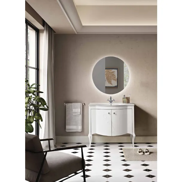 Mobile da Bagno a terra Martina in legno laccato Bianco con pomelli cromo con Swarovski e lavabo in ceramica di Bluelife