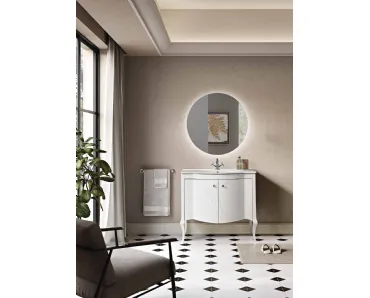 Mobile da Bagno a terra Martina in legno laccato Bianco con pomelli cromo con Swarovski e lavabo in ceramica di Bluelife