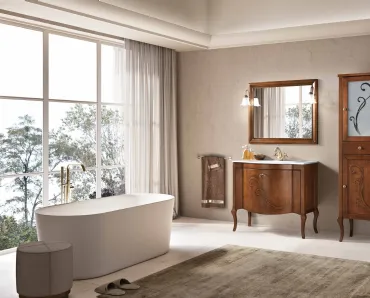 Mobile da Bagno a terra Martina finitura Noce chiaro, maniglia brunita con Swarovski e lavabo in ceramica di Bluelife