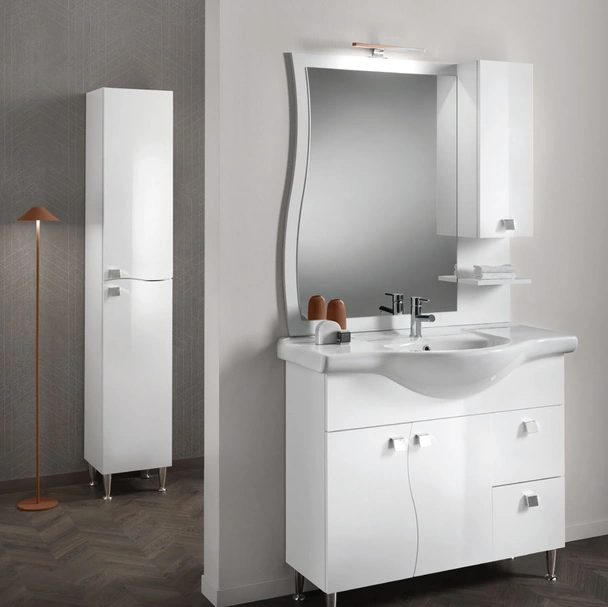 Mobile da Bagno a terra Onda 03 in bianco lucido di Bluelife