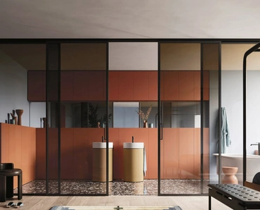 Mobile da Bagno salvaspazio Over 06 in laccato con monoliti in  Rovere di Arbi