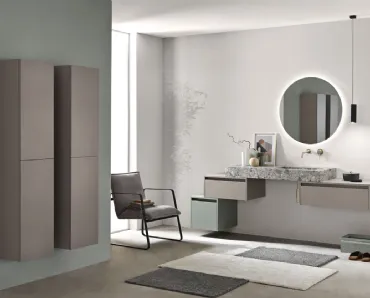 Mobile da Bagno sospeso Piave in nobilitato Tortora e Verde frassinato con top in HPL Ceppo di Grè con lavabo integrato di Bluelife