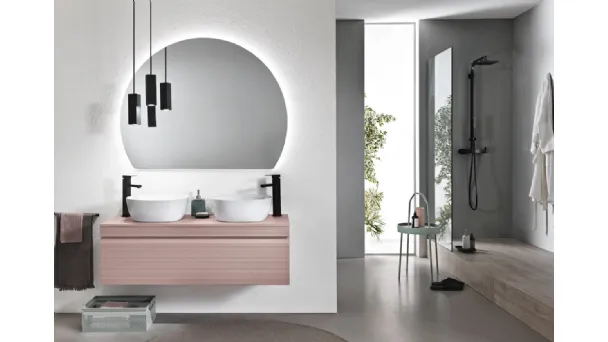 Mobile da Bagno Rio in PVC cannettato Rosa Polvere con 2 lavabi in ceramica di Bluelife