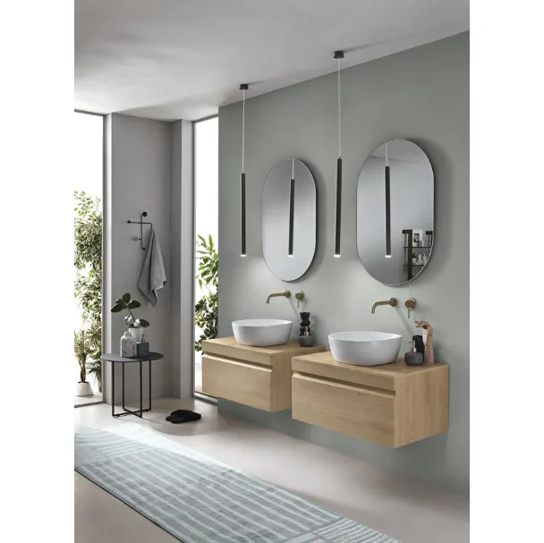 Mobile da Bagno sospeso Rio in PVC cannettato finitura Rovere chiaro di Bluelife