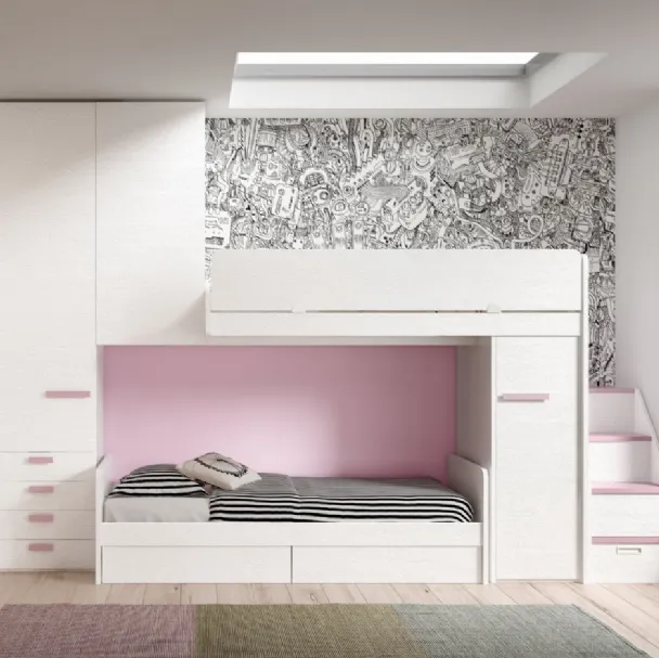 Camera finitura Bianco e Rosa con soppalco Room 171 di Zg Mobili