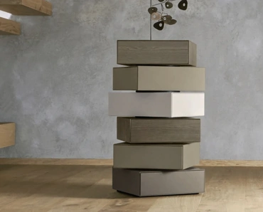 Cassettiera Domino Giro in laccato e legno di Sangiacomo