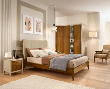 Letto in legno con testiera rivestita in pelle Armonia di Le Fablier