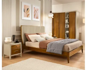 Letto Armonia in legno con testiera in pelle di Le Fablier