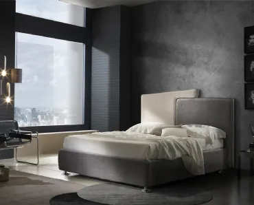 Letto in tessuto Plot con testiera asimmetrica di Artigianaletti