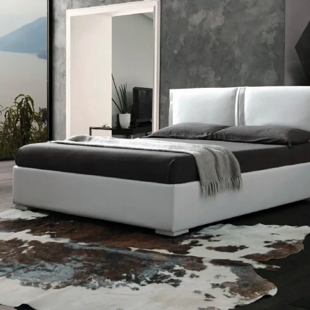 Letto in ecopelle con testiera e box contenitore Asia di Ergogreen
