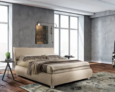 Letto in tessuto beige con giroletto bombato Felix di Artigianaletti