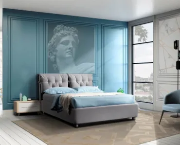 Letto in tessuto grigio con testiera separata in lavorazione capitonnè Flor di Artigianaletti
