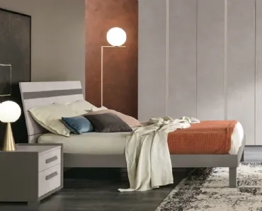 Letto con testiera Denver finitura Calce con inserto Grigio Londra di Gierre Mobili