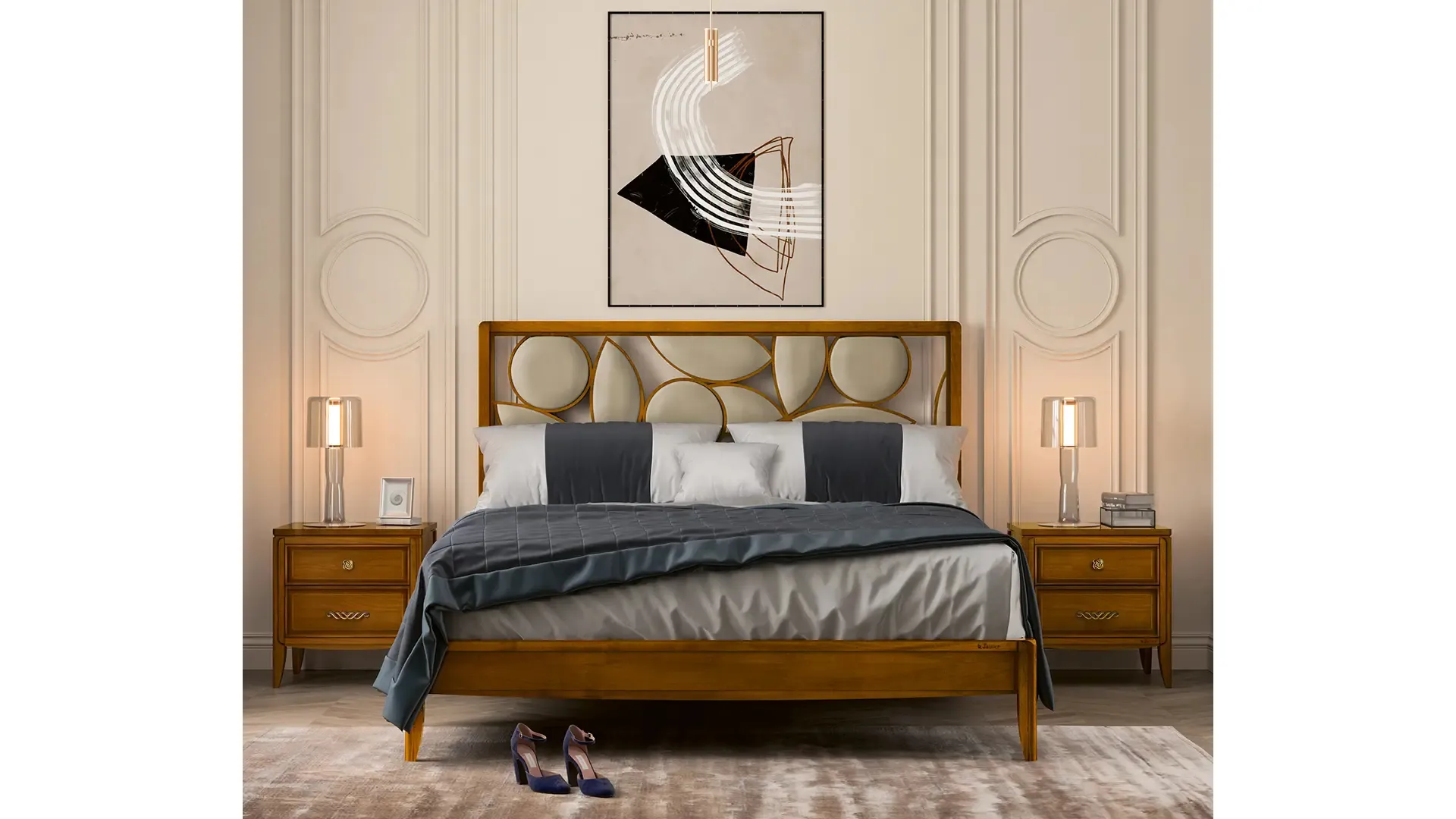 Letto Incanto in legno con testiera in pelle di Le Fablier