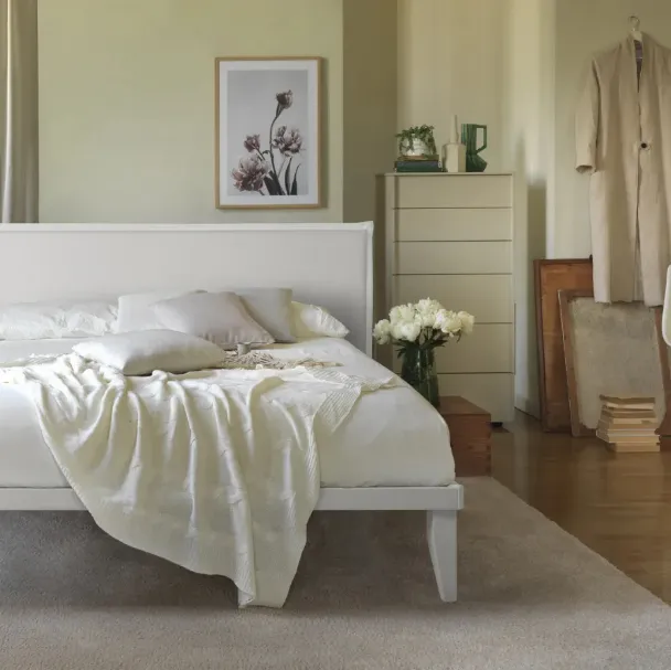 Letto con testiera imbottita in tessuto e rete in legno Smart Ergogreen