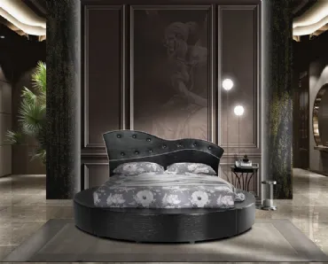 Letto rotondo in ecopelle scura e bottoni chiari Tondo di Artigianaletti